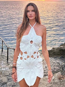 Vestido Curto Crochê Floral Branco