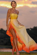 Conjunto 2 Peças Maiô e Saia Com Babados Laranja