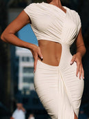 Vestido Longo Ombro a Ombro Com Recortes Assimétricos Branco