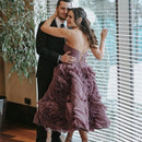 Vestido Midi Rodado Flores 3D Rosa