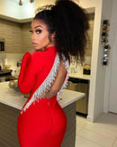 Vestido Curto Manga Longa Com Strass Preto