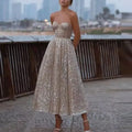 Vestido Midi De Paetês Tomara Que Caia Dourado