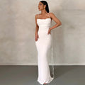 Vestido Longo Cauda Drapeada Alça Fina Branco