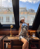 Vestido Curto De Lantejoulas Gola Halter Dourado