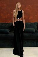 Vestido Longo Efeito Molhado Assimétrico Preto