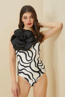 Maiô Um Ombro Só Flor 3D Estampado