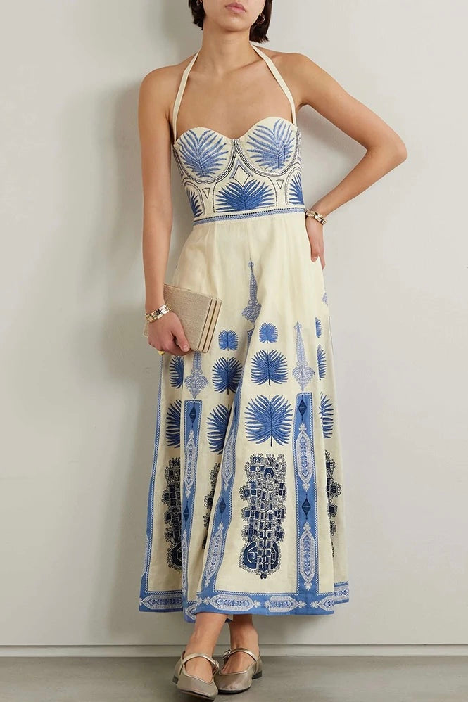 Conjunto 2 Peças Maiô e Saia Estampa Étnica Azul Claro