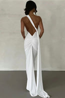 Vestido Longo Drapeado Um Ombro Só Branco