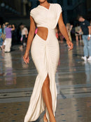 Vestido Longo Ombro a Ombro Com Recortes Assimétricos Branco