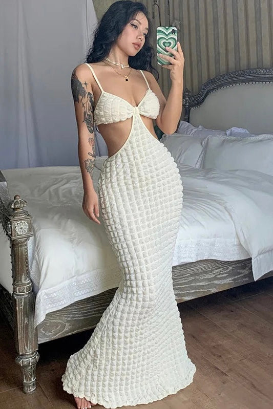 Vestido Longo Alça Fina Texturizado