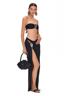 Conjunto 3 Peças Biquíni e Saia Com Fivela Preto
