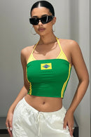 Top Cropped 2 Cores Com Estampa Do Brasil