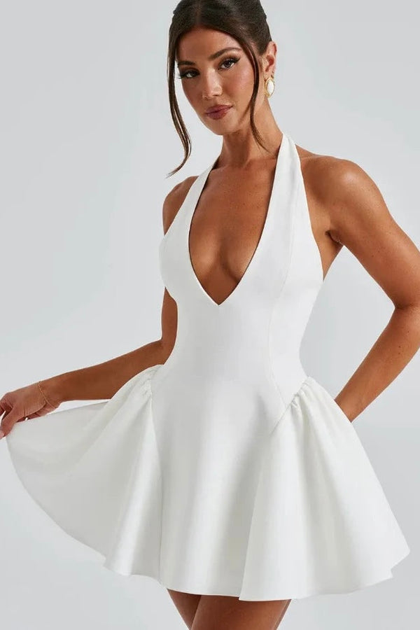 Vestido Curto Estruturado Decote V Branco