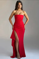 Vestido Longo Tomara Que Caia Com Fenda Vinho