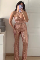 Macacão Bordado De Paetês Dourado