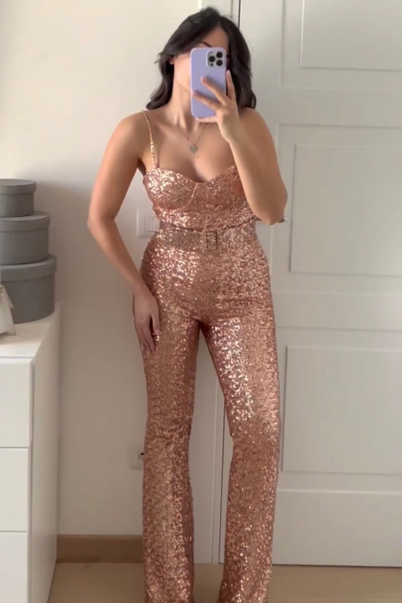 Macacão Bordado De Paetês Dourado