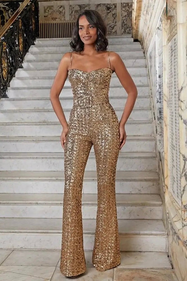 Macacão Bordado De Paetês Dourado