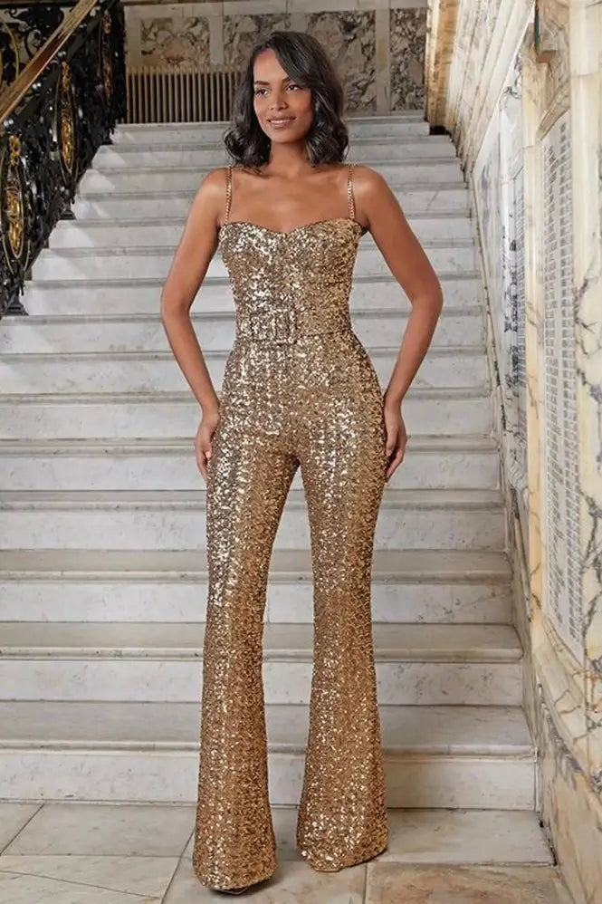 Macacão Bordado De Paetês Dourado