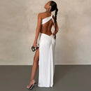 Vestido Longo Assimétrico Um Ombro Só Branco