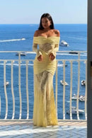 Vestido Longo Estilo Sereia Ombro a Ombro Amarelo