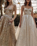 Vestido Midi De Paetês Tomara Que Caia Dourado