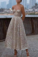 Vestido Midi De Paetês Tomara Que Caia Dourado