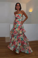 Vestido Longo Estampa Floral Com Babados