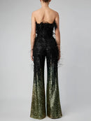 Macacão Tomara Que Caia Com Plumas e Paetês