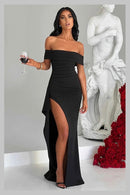 Vestido Ombro A Ombro Com Fenda Preto