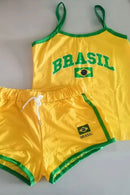 Conjunto Feminino 2 Peças Blusa Alça Fina Short Brasil