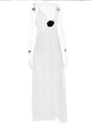Vestido Longo De Musseline Alça Fina Flor 3D Branco