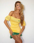 Vestido Curto De Tricô Manga Curta Temática Do Brasil