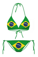 Conjunto De Biquíni 2 Peças Top Cortininha Estampa Brasil