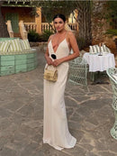 Vestido Longo De Musseline Alça Fina Flor 3D Preto