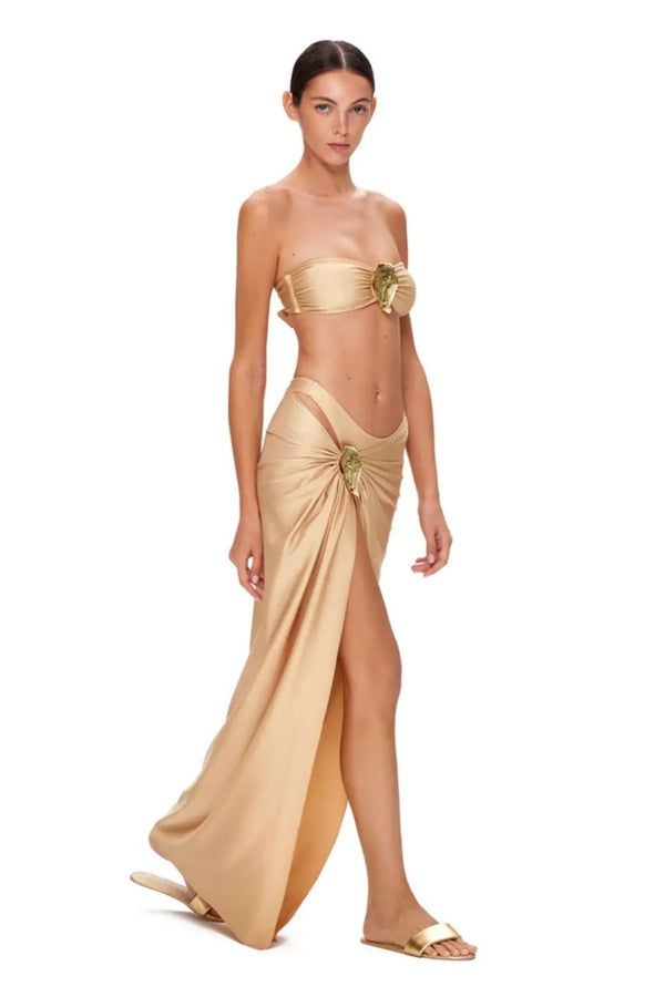 Conjunto 3 Peças Biquíni e Saia Com Fivela Dourado
