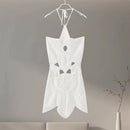 Vestido Curto Crochê Floral Branco