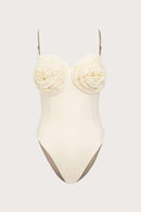 Maiô Alça Fina Flores 3D Branco