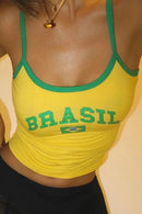 Blusa Curta Feminina De Alcinha Com Estampa Do Brasil