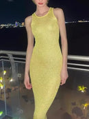 Vestido Longo Alça Média Lurex Brilhoso