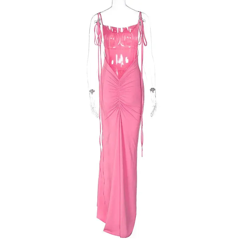 Vestido Longo Cauda Drapeada Alça Fina Branco