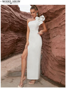 Vestido Geométrico Um Ombro Só Branco