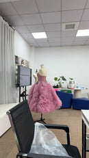 Vestido Midi Rodado Flores 3D Rosa