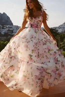 Vestido Longo Rodado Estilo Corset Estampa Floral