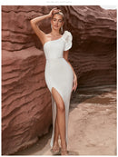 Vestido Geométrico Um Ombro Só Branco