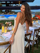 Vestido Longo De Musseline Alça Fina Flor 3D Branco