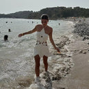 Vestido Curto Crochê Floral Branco