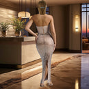 Vestido Longo Recorte Reto Tomara Que Caia Com Pedrarias