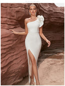 Vestido Geométrico Um Ombro Só Branco