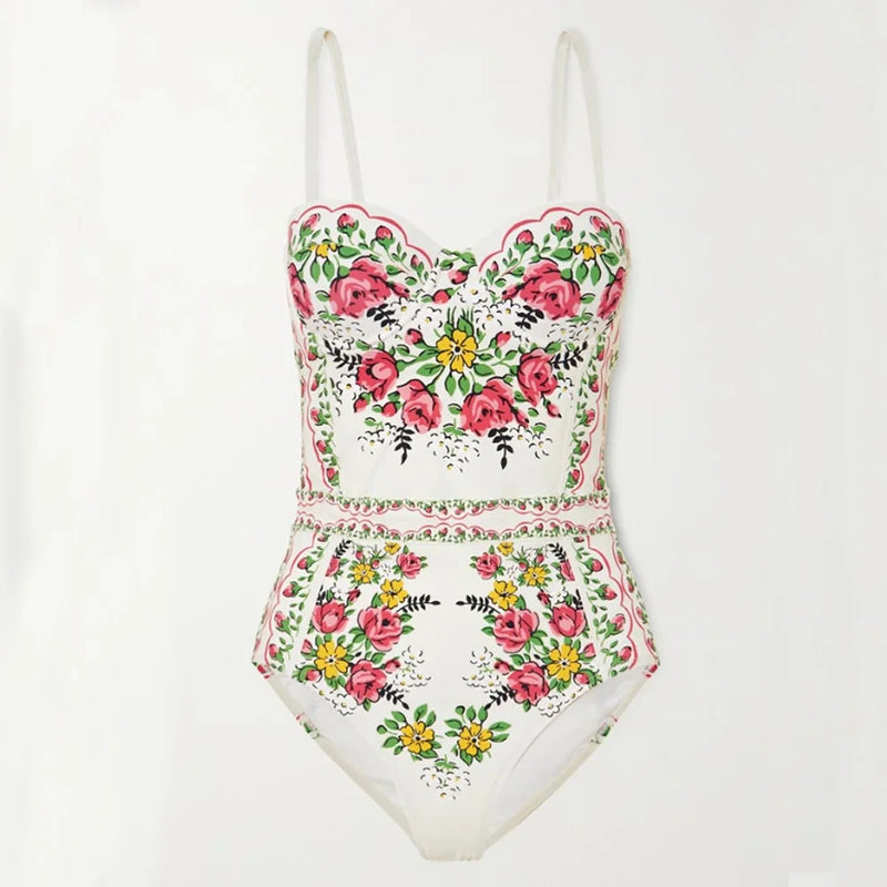 Conjunto 2 Peças Maiô e Saia Estampa Rosa Primavera