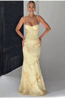 Vestido Longo Estilo Sereia Com Bordado Floral Amarelo